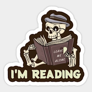 Leave Me Alone I'm Reading Funny Skeleton Reading Book Sticker